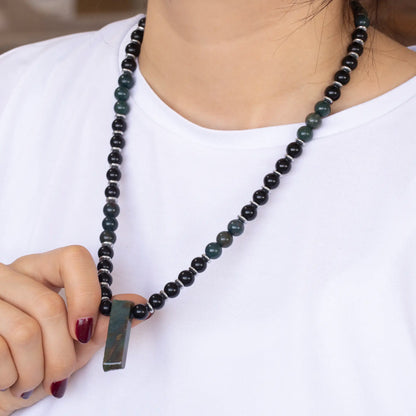 Natural Bloodstone Sliced Pendant, Natural Bloodstone & Black Onyx Beaded Necklace