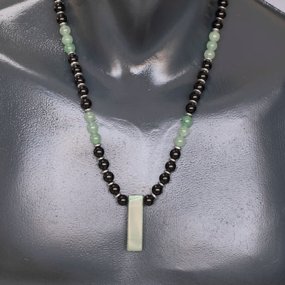 Natural Green Aventurine Sliced Pendant, Natural Green Aventurine & Black Onyx Beaded Necklace