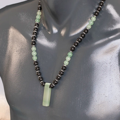 Natural Green Aventurine Sliced Pendant, Natural Green Aventurine & Black Onyx Beaded Necklace