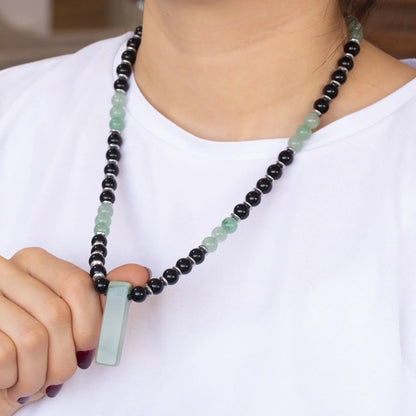 Natural Green Aventurine Sliced Pendant, Natural Green Aventurine & Black Onyx Beaded Necklace