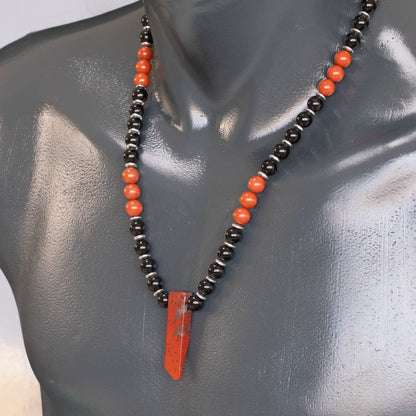 Natural Red Jasper Sliced Pendant, Natural Red Jasper & Black Onyx Beaded Necklace