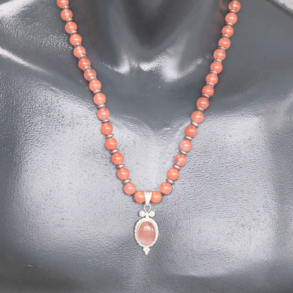 Natural Cherry Quartz Silver Pendant, Natural Cherry Quartz Beaded Clasp Necklace