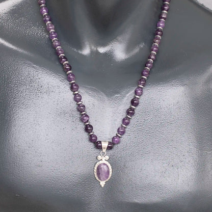 Natural Amethyst Silver Pendant, Natural Amethyst Beaded Clasp Necklace