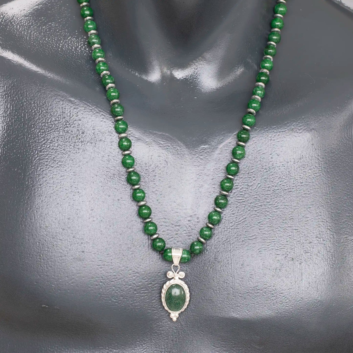 Natural Nephrite Jade Silver Pendant, Natural Nephrite Jade Beaded Clasp Necklace