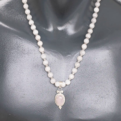 Natural Rose Quartz Silver Pendant, Natural Rose Quartz Beaded Clasp Necklace