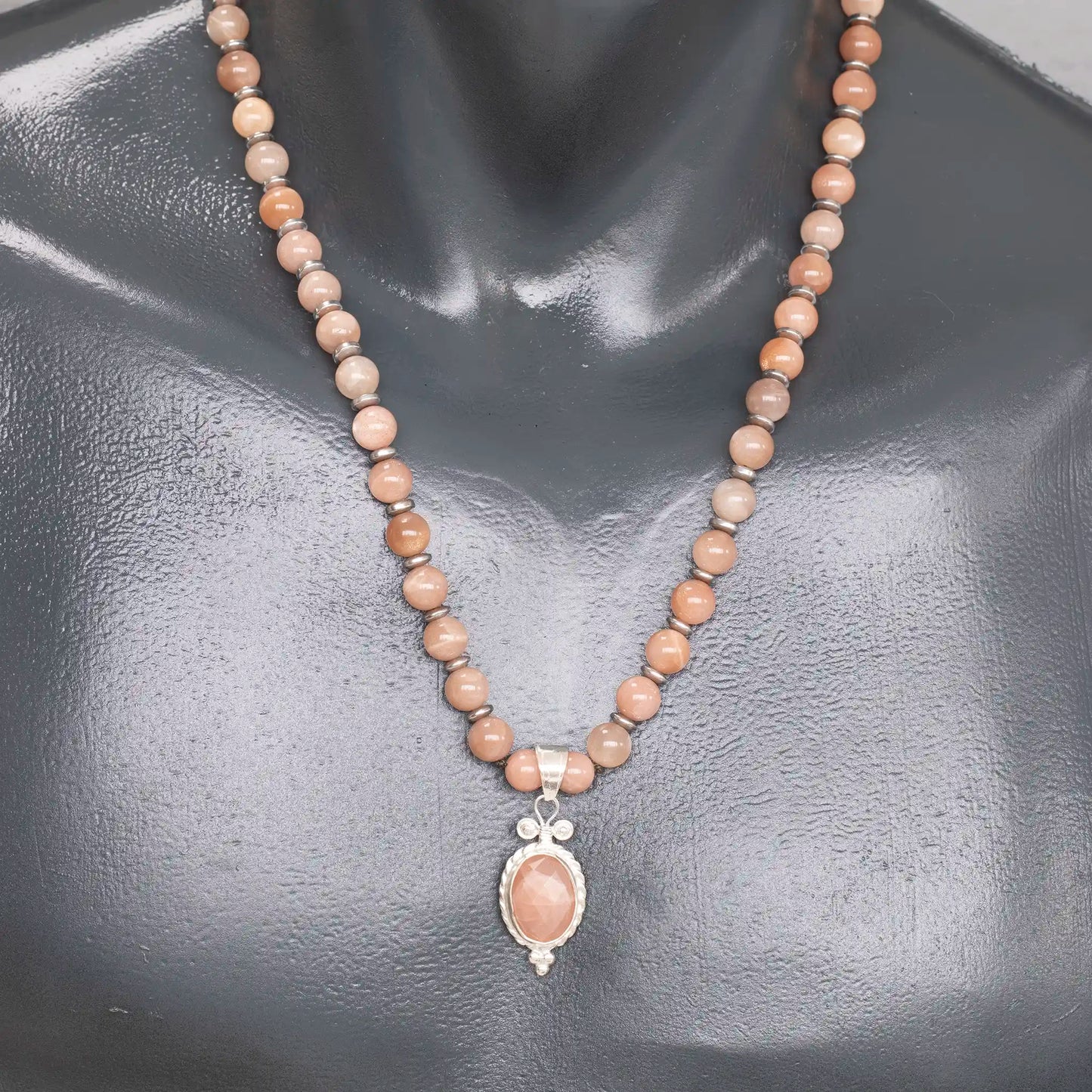 Natural Sunstone Silver Pendant, Natural Sunstone Beaded Clasp Necklace