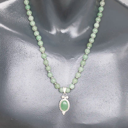 Natural Green Aventurine Silver Pendant, Natural Green Aventurine Beaded Clasp Necklace