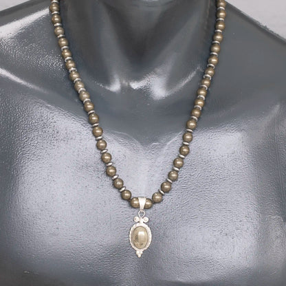 Natural Pyrite Silver Pendant, Natural Pyrite Beaded Clasp Necklace