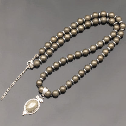 Natural Pyrite Silver Pendant, Natural Pyrite Beaded Clasp Necklace