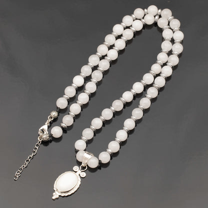 Natural Selenite Silver Pendant, Natural Selenite Beaded Clasp Necklace