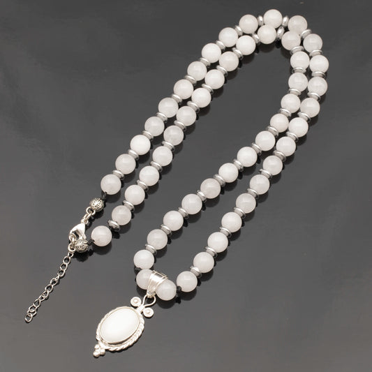 Natural Selenite Silver Pendant, Natural Selenite Beaded Clasp Necklace