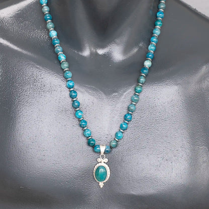 Natural Apatite Silver Pendant, Natural Apatite Beaded Clasp Necklace