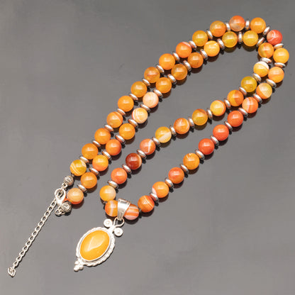 Natural Orange Agate Silver Pendant, Natural Orange Agate Beaded Clasp Necklace