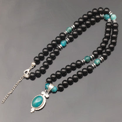 Natural Apatite Silver Pendant, Natural Apatite & Black Onyx Beaded Clasp Necklace