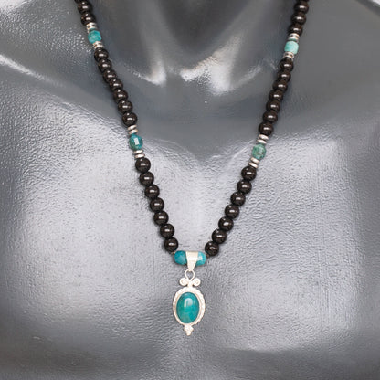 Natural Apatite Silver Pendant, Natural Apatite & Black Onyx Beaded Clasp Necklace