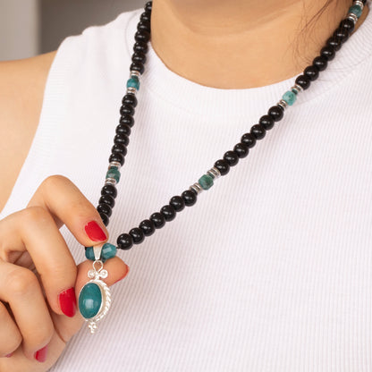 Natural Apatite Silver Pendant, Natural Apatite & Black Onyx Beaded Clasp Necklace