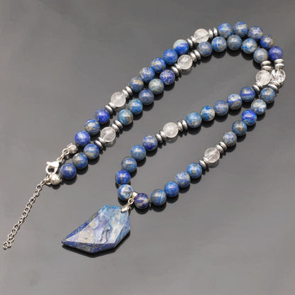 Natural Lapis Lazuli Half Heart Pendant, Natural Lapis Lazuli & Clear Quartz Beaded Clasp Necklace