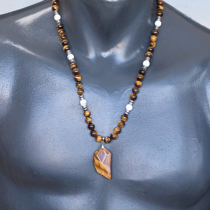 Löwenanhänger aus Messing, Makramee-Halskette mit natürlichen schwarzen Onyx- und Lavasteinperlen