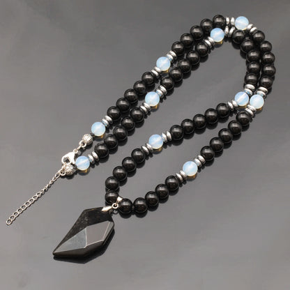Colgante de león de latón, collar de macramé con cuentas de piedra de lava y ónix negro natural