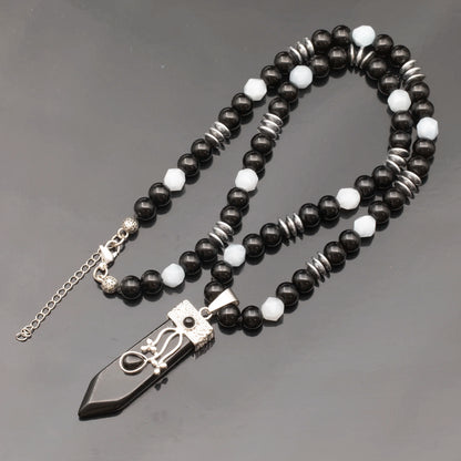 Colgante de león de latón, collar de macramé con cuentas de piedra de lava y ónix negro natural