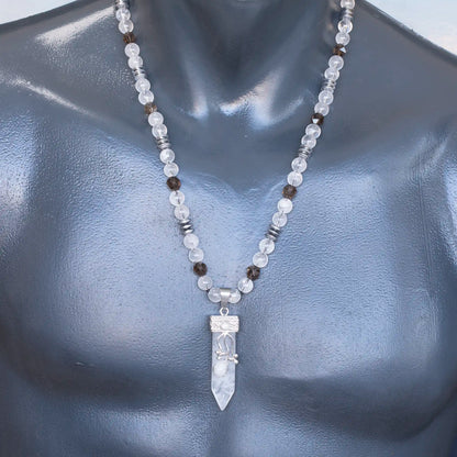 Colgante de león de latón, collar de macramé con cuentas de piedra de lava y ónix negro natural